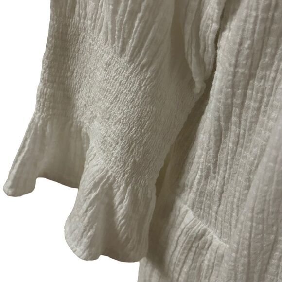 J. Crew ~ White sheer dress ~ tassel ties ~ smocking detail on sleeves ~ size L - Picture 4 of 13